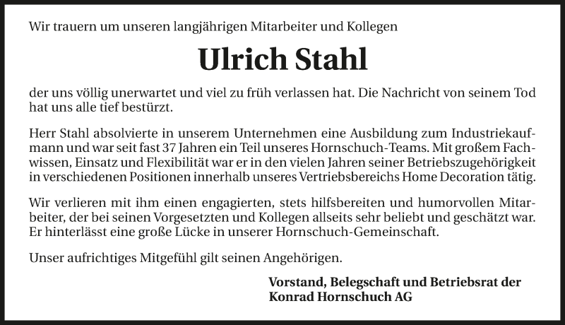  Traueranzeige für Ulrich Stahl vom 20.03.2018 aus 
