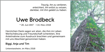Traueranzeige von Uwe Brodbeck 