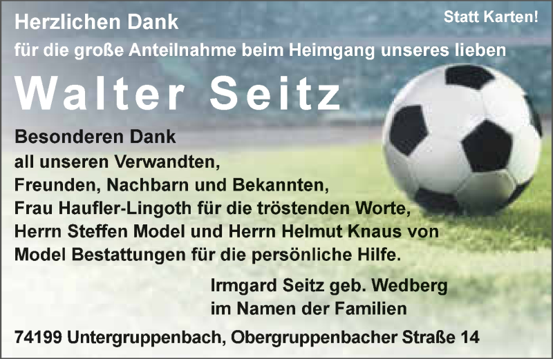  Traueranzeige für Walter Seitz vom 10.03.2018 aus 