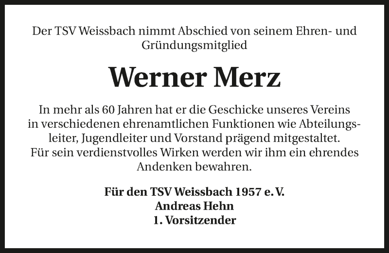  Traueranzeige für Werner Merz vom 14.03.2018 aus 