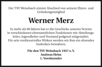 Traueranzeige von Werner Merz 