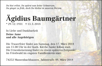 Traueranzeige von Ägidius Baumgärtner 