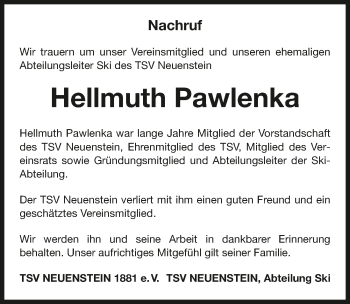 Traueranzeige von Hellmuth Pawlenka 