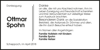 Traueranzeige von Ottmar Spohn 
