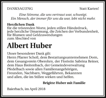 Traueranzeige von Albert Huber 