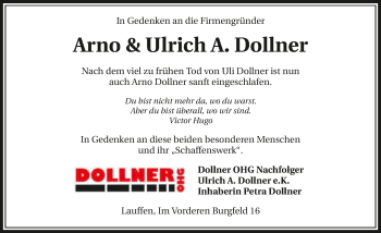 Traueranzeige von Arno und Ulrich Dollner 