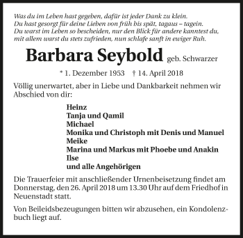 Traueranzeige von Barbara Seybold 