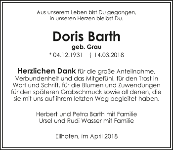 Traueranzeige von Doris Barth 