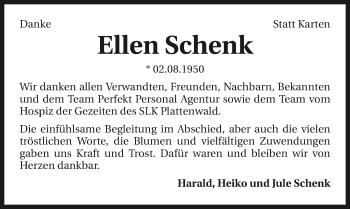 Traueranzeige von Ellen Schenk 