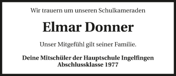 Traueranzeige von Elmar Donner 