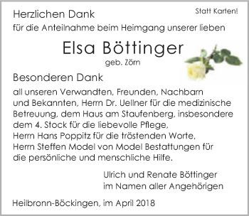 Traueranzeige von Elsa Böttinger