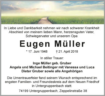 Traueranzeige von Eugen Müller