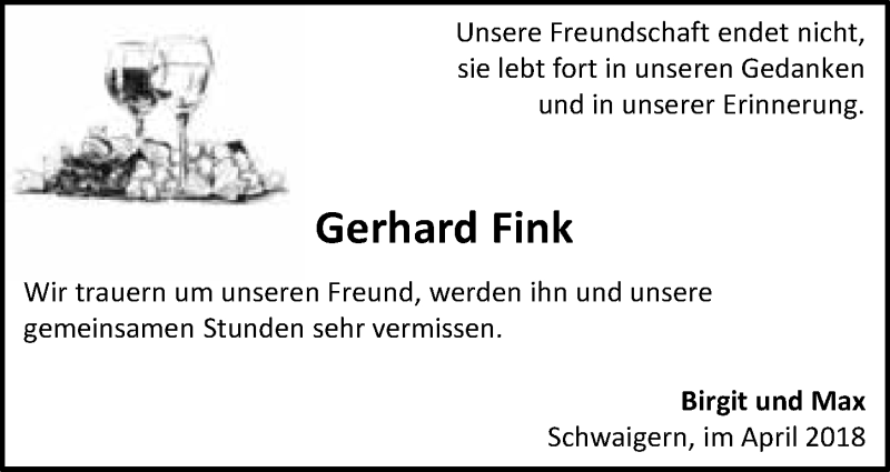 Traueranzeige für Gerhard Fink vom 19.04.2018 aus 