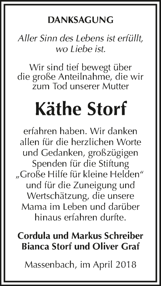  Traueranzeige für Hans Storf vom 07.04.2018 aus 