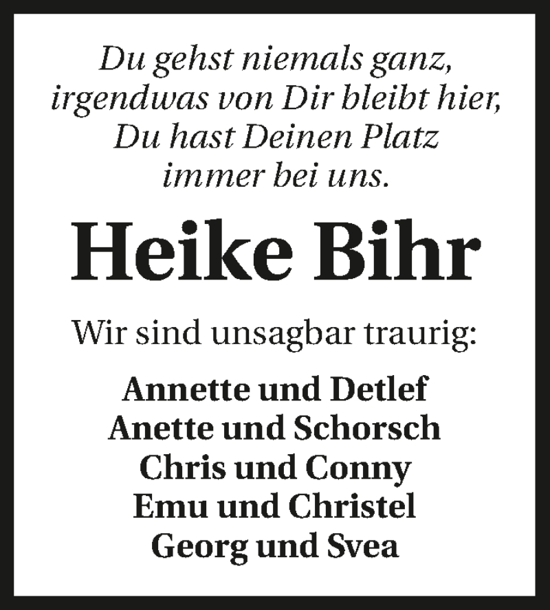  Traueranzeige für Heike Bihr vom 24.04.2018 aus 
