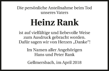 Traueranzeige von Heinz Rank 