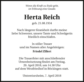 Traueranzeige von Herta Reich 