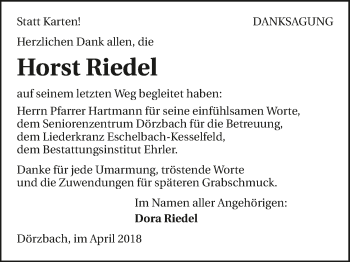 Traueranzeige von Horst Riedel 