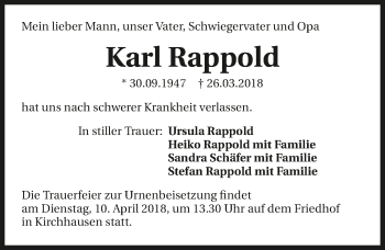 Traueranzeige von Karl Rappold 