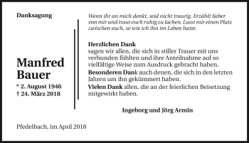 Traueranzeige von Manfred Bauer 