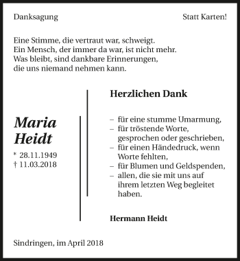 Traueranzeige von Maria Heidt 