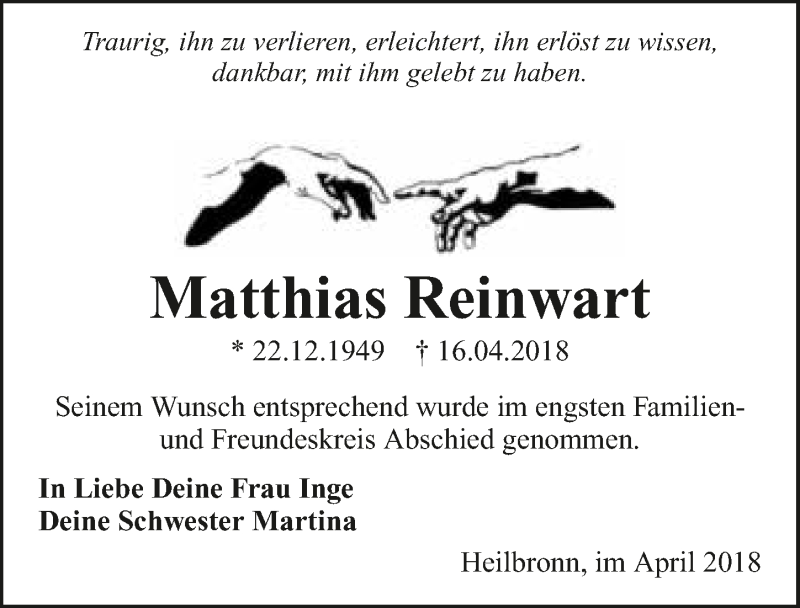 Traueranzeige für Matthias Reinwart vom 30.04.2018 aus 
