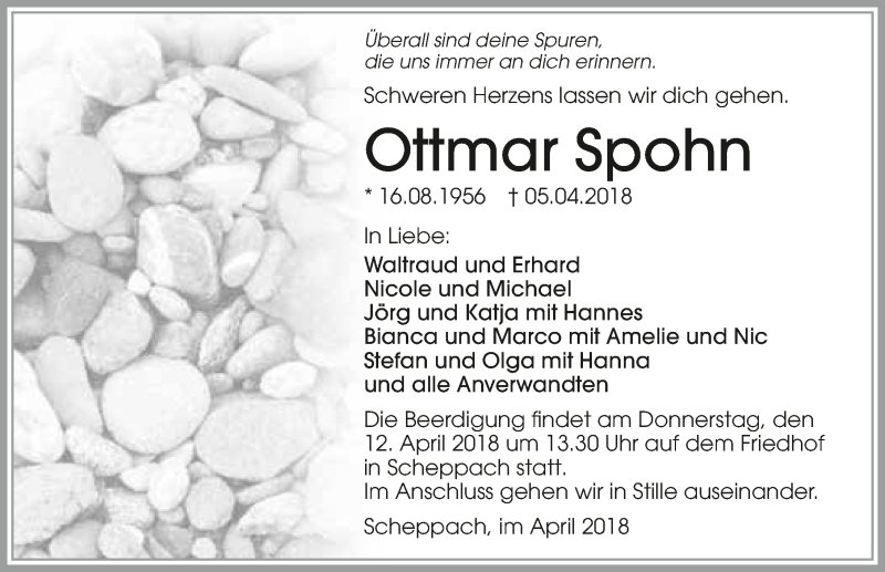  Traueranzeige für Ottmar Spohn vom 10.04.2018 aus 