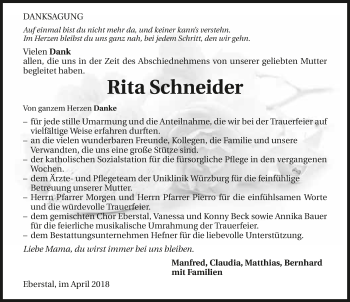 Traueranzeige von Rita Schneider 