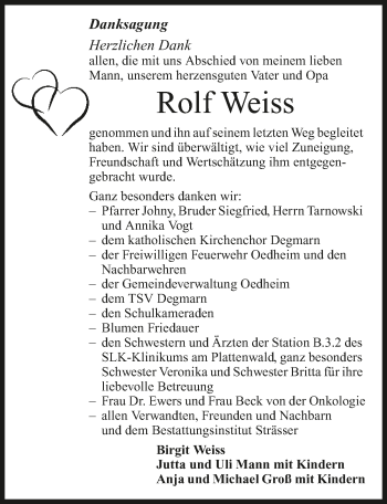 Traueranzeige von Rolf Weiss 