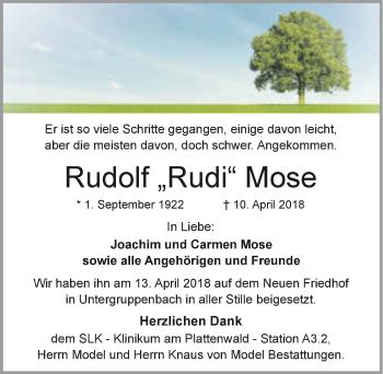 Traueranzeige von Rudolf Mose 