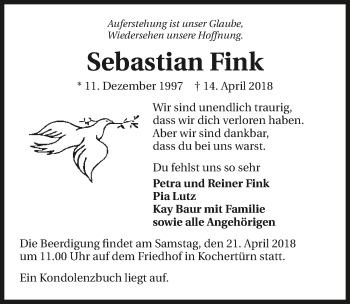 Traueranzeige von Sebastian Fink 