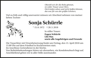 Traueranzeige von Sonja Schürrle 