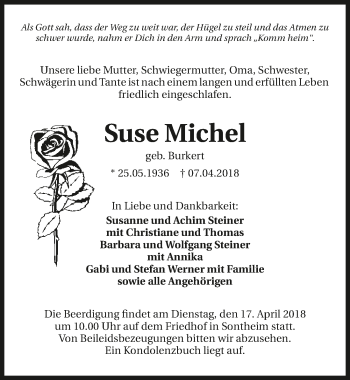 Traueranzeige von Suse Michel 