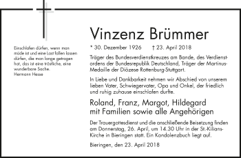 Traueranzeige von Vinzenz Brümmer 