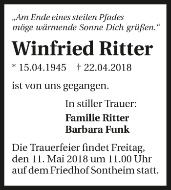 Traueranzeige von Winfried Ritter 