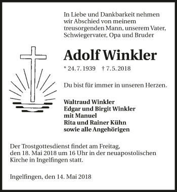 Traueranzeige von Adolf Winkler 