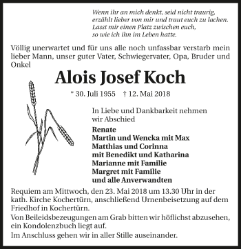 Traueranzeige von Alois Josef Koch