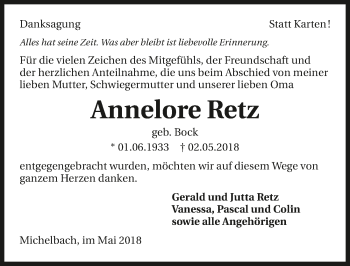 Traueranzeige von Annelore Retz 