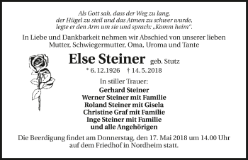 Traueranzeige von Else Steiner 