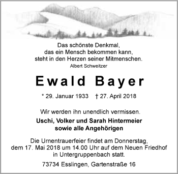 Traueranzeige von Ewald Bayer