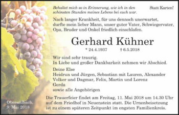 Traueranzeige von Gerhard Kühner 
