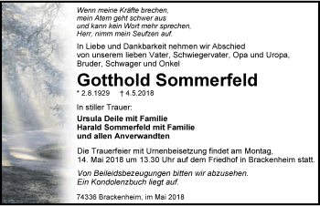 Traueranzeige von Gotthold Sommerfeld 