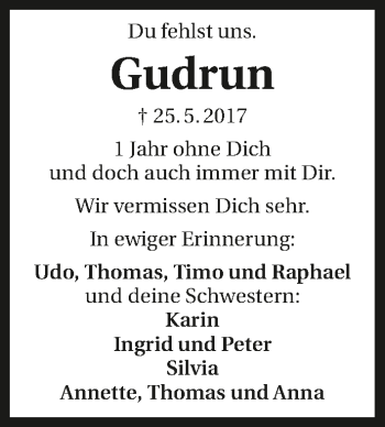 Traueranzeige von Gudrun Staar 