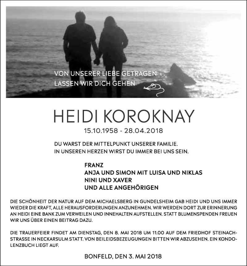  Traueranzeige für Heidi Koroknay vom 03.05.2018 aus 