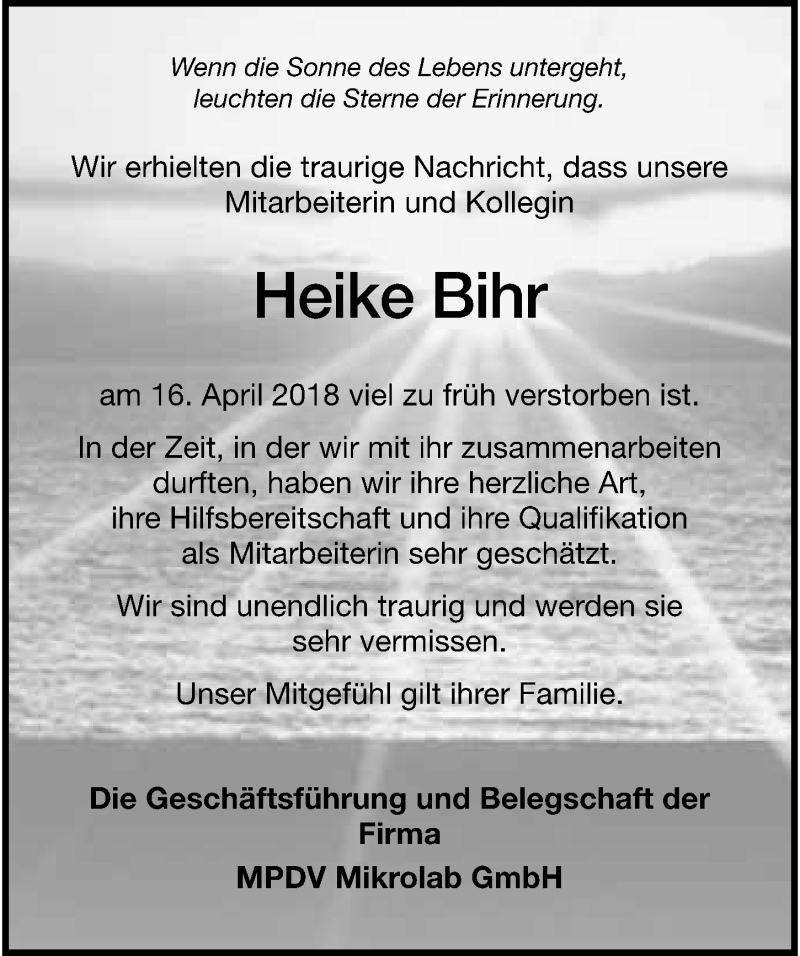 Traueranzeige für Heike Bihr vom 04.05.2018 aus 