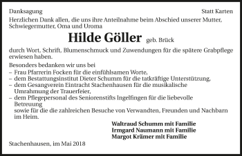 Traueranzeige von Hilde Göller 