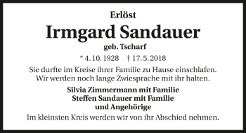 Traueranzeige von Irmgard Sandauer 