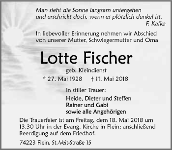 Traueranzeige von Lotte Fischer 