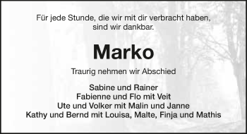 Traueranzeige von Marko  