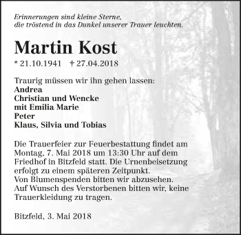 Traueranzeige von Martin Kost 